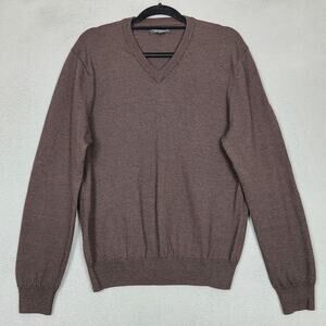 Express Design Studio Sweater Mens Large Brown Italian Merino Wool V Neck Knit